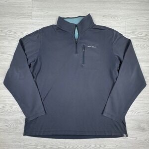 Eddie Bauer Mens Pullover Travex Quarter Zip Navy Blue Large Zipper Pocket